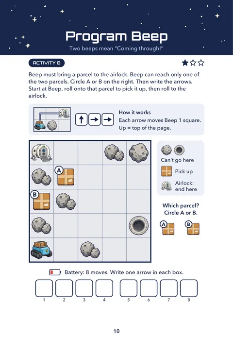 Program Beep: a printable Moon Kids activity page