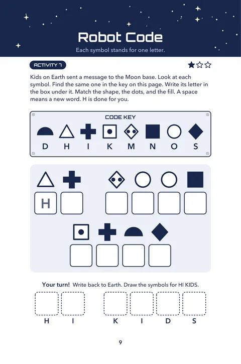 Robot Code: a printable Moon Kids activity page