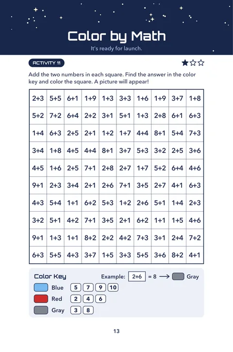 Color by Math: a printable Moon Kids activity page