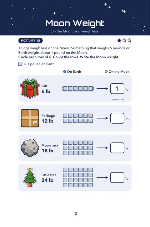 Moon Weight: a printable Moon Kids activity page